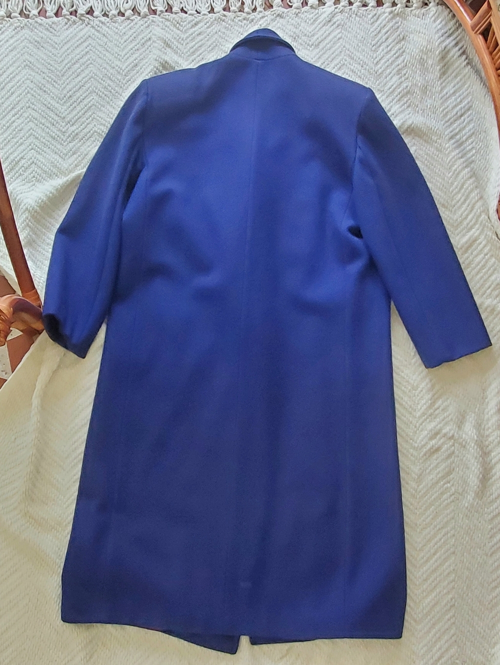 Vintage 80s Colbalt Blue 100% Wool Long Coat, Full Length Overcoat Made In USA - Picture 8 of 15